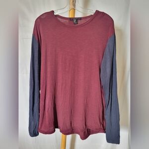 2Men Burgundy Navy Blue Long Sleeve Tshirt XL